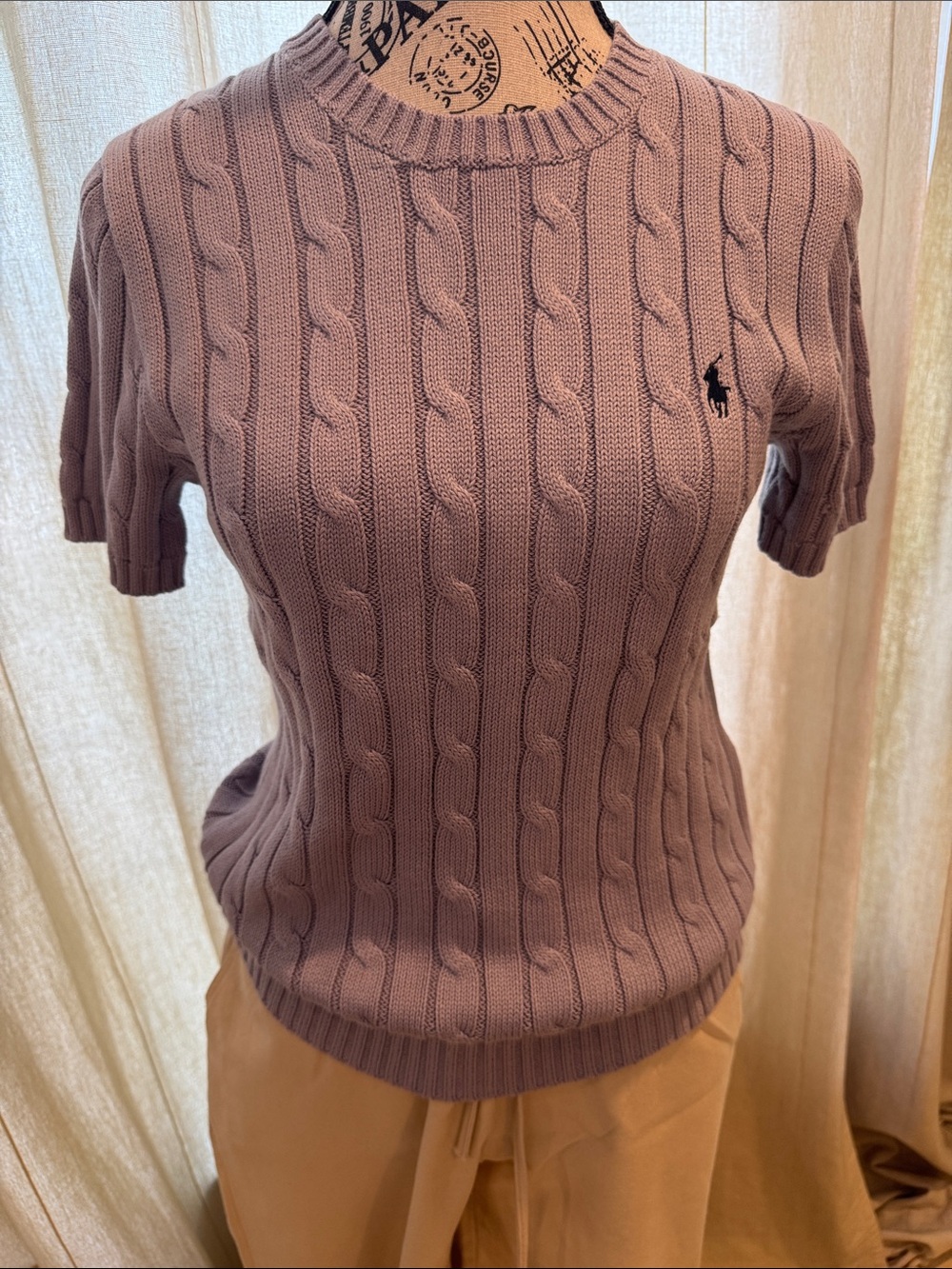 Ralph Lauren Dusty Lavender Cable-Knit Short Sleeve Sweater